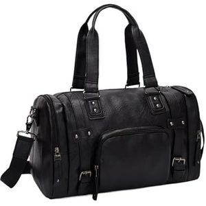 Leren reistas for heren, grote zakelijke schoudertas, weekendhandtas, zachte bagagetas (Color : Black A)