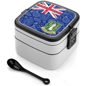 Paisley Britse Maagdeneilanden Vlag Bento Box Met Handvat Alles-in-een Stapelbare 2-Tier Lekvrije Lunch Box Voedsel Containers