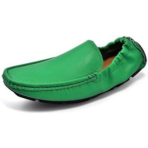 Comodish Men's Loafers Solid Color Apron Toe Driving Loafers Leather Lightweight Flexible Flat Heel Party Slip On (Color : Green, Size : 42 EU)