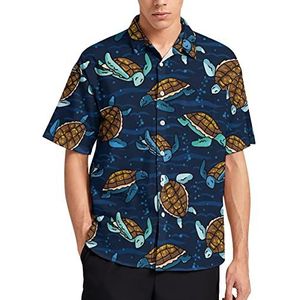 Leuke Zwemmen Ea Turtles Hawaiiaanse Shirt Voor Mannen Zomer Strand Casual Korte Mouw Button Down Shirts met Zak