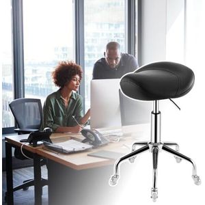 JAVPTAV Kruk met verstelbare hoogte en wielen anti-vermoeidheid zadelstoel voor positieve houding eenvoudige montage donkergrijs (zwart)
