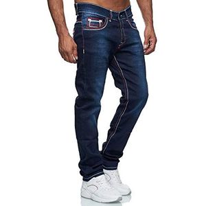 Baxboy Jeansbroek voor heren, dikke naad, straight fit, denim, neon, naad en washed, stretch jeans broek, 20897-3 Rood, 31W x 32L