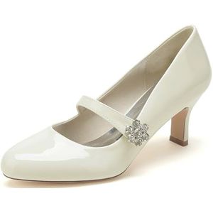 EICOFF Bridals Dames Trouwschoenen Gesloten Teen Middelhoge Hakken Strass Pumps Slip-op Bruiloft Jurk Avondfeest Hofschoenen,Beige,36 EU
