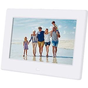 Topiky Digitale fotolijst, 7 inch 1080p, HD met elektronische fotolijst met afstandsbediening voor luidspreker/wekker/MP3/MP4/SD-kaart/USB/AUX-, Wit.