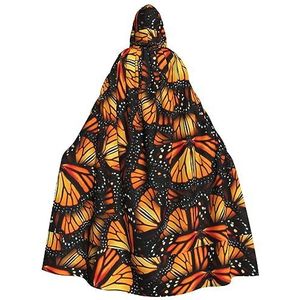 NEZIH Heaps Of Orange Monarch Vlinders Hooded Mantel Voor Volwassenen, Carnaval Heks Cosplay Gewaad Kostuum, Carnaval Feestbenodigdheden, 185cm