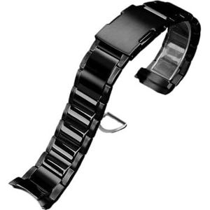 Rvs Horlogeband Gebogen Band for Casio EDIFICE serie EFR-303L heren Armband Polsband 22mm Zwart Zilver (Color : Black, Size : 22mm)