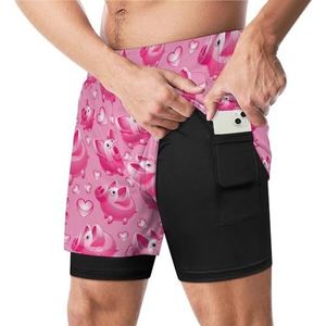 Roze Piggy Bank Grappige Zwembroek met Compressie Liner & Pocket Voor Mannen Board Zwemmen Sport Shorts