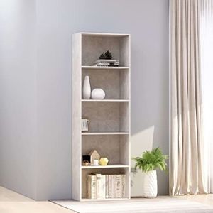 AJJHUUKI Boekenkast met 5 niveaus, betongrijs, 60x30x189 cm, houten meubelen