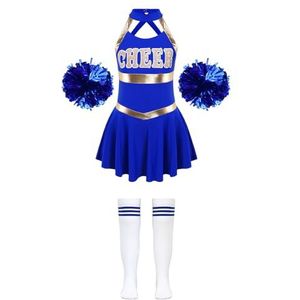 Cheerleader-uniformen, cheerleader-kostuum voor meisjes, cheerleader-danskostuums, cheerleader-jurk + sokken met bloemenballen, sets voor danswedstrijd (kleur: A Royal)