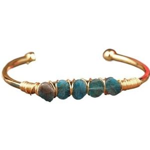 Natuurlijke blauwe kyaniet steen plaat ovale kralen goud koper open manchet Bangle armband verstelbare sieraden for vrouwen (Color : Gold)