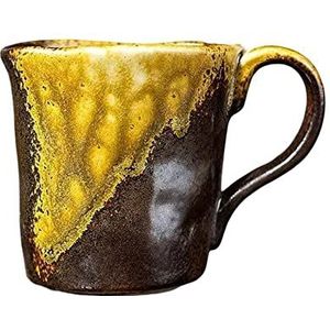Keramische beker, 200 ml kleine handgemaakte vintage theekopjes latte mokken veelkleurige reactieve glazuur rustieke aardewerk theekopjes(Golden)