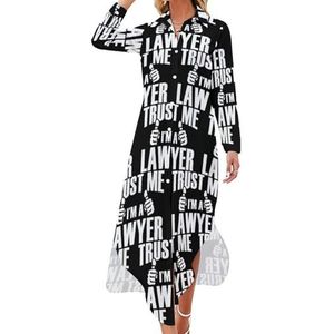 Trust Me, I'm A Lawyer Maxi-jurk voor dames, lange mouwen, knoopsluiting, casual party, lange jurk, M