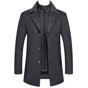 Trenchcoat for Heren Overjas Van Wolmix Met Enkele Rij Knopen Afneembare Binnenvoering Zakelijke Winddichte Zachte Uitloper (Color : Grayy, Size : XL)