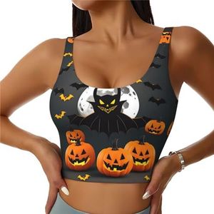 Halloween Maan Vleermuis Pompoen Print Casual Wear Vrouwen Sport Vest Yoga Vest Workout Vest Voor Vrouwen Lichtgewicht Trendy, Zwart, S
