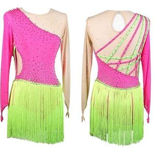 Kunstschaatsjurk For Dames Lange Mouwen Kwastje Skater Dansjurk Kunstgymnastiekuniform For Team(4XL)
