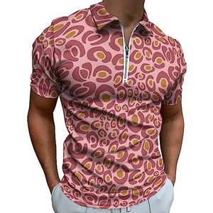 Roze en gouden luipaard poloshirt voor mannen casual T-shirts met rits kraag golf tops slim fit