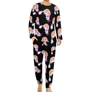 Axolotl Love Luiaard Comfortabele heren pyjama set ronde hals lange mouwen loungewear met zakken M