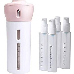 Navulbare reisflessen, 4-in-1 lekvrije reisvloeistof- / lotioncontainer-dispenser voor shampoo, conditioner, lotion, gezichtsverzorging, roze