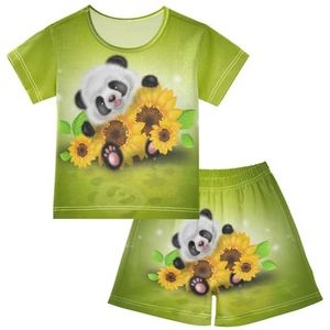 YOUJUNER Kinderpyjama set schattige panda zonnebloem korte mouw T-shirt zomer nachtkleding pyjama lounge wear nachtkleding voor jongens meisjes kinderen, Meerkleurig, 10 jaar