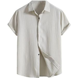 Dcvmvmn Heren zomer shirt met korte mouwen losse effen knoop korte mouw grote maat katoenen overhemd, Romig-wit, M
