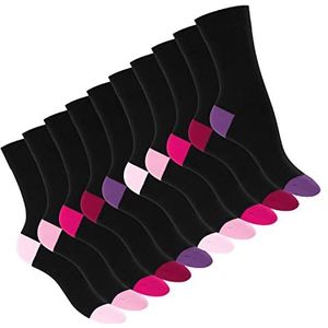 Footstar Katoenen sokken voor dames en heren (10 paar) met afgezette hiel en kant, berry, 35-38 EU
