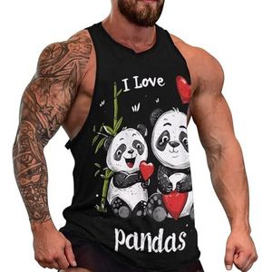 I Love Pandas heren tanktop casual mouwloos T-shirt gym atletische spier tee strand vest