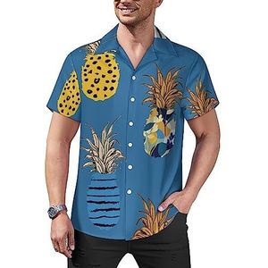 Hawaii ananas casual overhemden met knopen voor heren, korte mouwen, Cubaanse kraag, T-shirts, tops, Hawaïaans T-shirt, 2XL