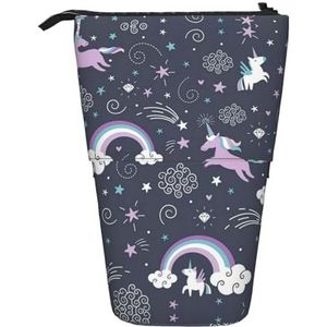 Nbtghga Leuke Zee Dier Regenboog Print Potlood Telescopische Klassieke Kunsten Stand Up Potlood Case Organizer Potlood Houder Make-up Tas Gift, Zwart, Eén maat