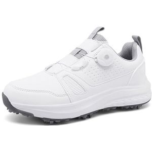 Hiuzylqx Heren golfschoenen met spikes, leren golferstrainingssneakers voor buiten, antislip, lichtgewicht en comfortabel,Wit,35 EU