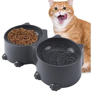 Dubbele voerbakken voor honden en katten | Cat Design Dubbele Kattenvoerbakken,Gekantelde verhoogde voerbak voor huisdieren, verhoogde puppykommen, beschermende voerbak voor katten, voedsel Zhenjue