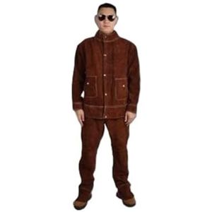 Koeienhuid elektrisch laspak Werkkleding Speciale beschermende kleding Anti-verbranding Lederen veiligheidslaspakken Lasseruniform(Unlined brown,XL)
