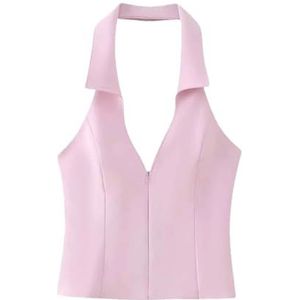 Vrouwen Sexy Shirt Stijl Slim Neck Top Vrouwen Effen Kleur Elegante Tanks Pak, Roze Top, M
