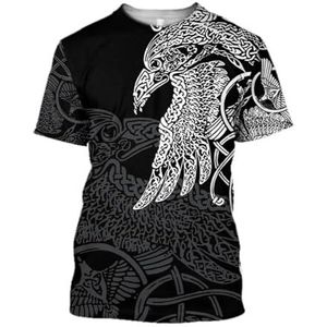 Heren Viking Crow T-shirt Tops - Noorse Mythologie Vintage Ademend Mesh Korte Mouw - Zomer Odin Raven 3D Gedrukt Casual Grote Maten Nieuwigheid Straat T-shirt Met Ronde Hals(Crow,XL)