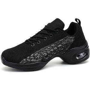 Hiuzylqx Dansschoenen voor dames, lichtgewicht, ademende jazzdansschoenen, veterschoenen met demping en mesh, platform sneakers,zwart,35 EU