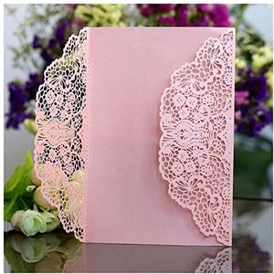 Kerstkaart 10 stks Elegante Laser Cut Bruiloft Uitnodigingen Kaart Kant Bloem Business Cover Wenskaarten Verjaardag Bruiloft Gunstartikelen Kerst- en Nieuwjaarskaarten (Color : Pink Cover, Size : 18