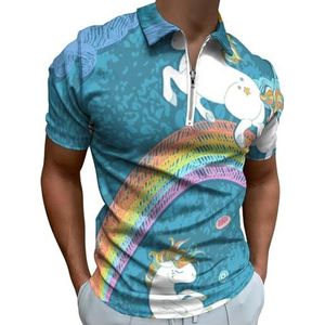 Eenhoorn Regenboog Afdrukken Half Zip-up Polo Shirts Voor Mannen Slim Fit Korte Mouw T-shirt Sneldrogende Golf Tops Tees 6XL