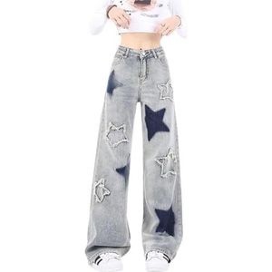 Retro Splicing Losse Wijde Pijpen Jeans voor Vrouwen, Y2k Leuke Kleding Tieners Cargo Broek,Light blue,L