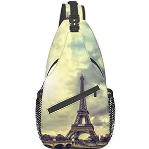 VOZITI Eiffeltoren Parijs Print Crossbody Sling Rugzak Lichtgewicht Schouder Borst Tas Geschikt Voor Man Vrouwen Wandelen Reizen, Zwart, One Size