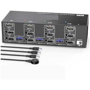 USB 3.0 KVM-switch monitoren computers 8K@60Hz 4K@144Hz Drievoudige monitor KVM met 4 .0-poorten drievoudig Naadloze Schakeling