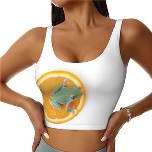 Grappige kikkers - Crop Tops voor Vrouwen Sportbeha U-rug Verwijderbare Gewatteerde Crop Workout Tank Top met Ingebouwde BH's, Slim Fit Mouwloze Atletische Vesten, Vrede Boom Kikker, S