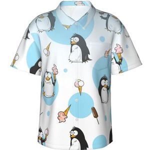 Pinguïn Ballon Sneeuwvlok Print Leuk Hawaiiaans Shirt voor Mannen Casual Korte Mouw Button Down Shirts Zomervakantie, Zwart, S