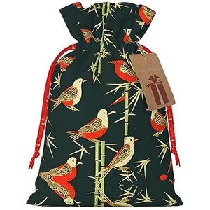Bamboe Vogels Patroon Jute Trekkoord Gift Bags-Voor Kerstmis, Verjaardag En Verjaardag Vieringen
