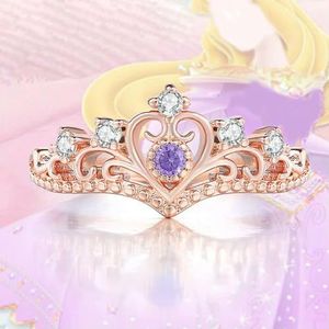 Kroon sierlijke ringen voor tiener meisjes vrouwen luxe kristal Moissanite Vintage sprookje Ring kerst sieraden -8-paars
