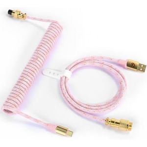 MAMBASNAKE C03 Opgerolde USB C Kabel voor Gamingtoetsenbord, Starlight Braided Kabel Usb C voor Mechanische Toetsenbord met Gold Luchtvaart Connector, Pro Custom Type C Oplaadtoetsenbord Kabel-Roze
