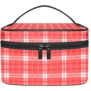 Klassieke Rood Wit Geruit Patroon Make-up Organizer Bag, Reizen Make-up Tas Organizer Case Draagbare Cosmetische Tas voor Vrouwen en Meisjes Toiletartikelen, Meerkleurig, 22.5x15x13.8cm/8.9x5.9x5.4in