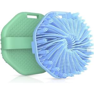 Siliconen bodyscrubber 2 stuks, exfoliërende bodywash scrubbers exfoliator, douche-lichaamsborstel voor effectieve douche-peeling en zachte massage (groen + blauw)