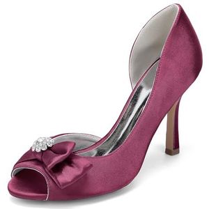 EICOFF Vrouwen Peep Toe Hoge Hak Pompen Dames Satijn Strass Slip-on Stiletto Bruids Bruiloft Schoenen Feest Prom Jurk Trouwschoenen,Burgundy,36 EU