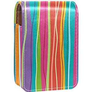 Kleurrijk gestreept rood blauw oranje regenboog lipgloss houder lippenstift hoesje draagbare make-up tas reizen lippenstift organizer case met spiegel mini lippenstift opbergdoos voor vrouwen