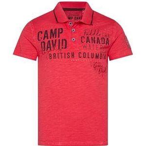 Camp David Poloshirt voor heren met labelapplicaties, rood/oranje, 3XL