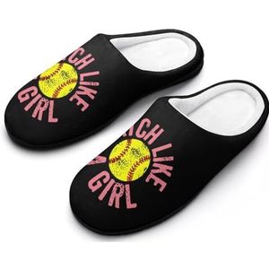 Catch Like A Girl Softbal Katoenen Slippers Voor Vrouwen Warme Anti-Slip Rubberen Zool Huisschoenen Voor Indoor Hotel 7-8 (39-40)